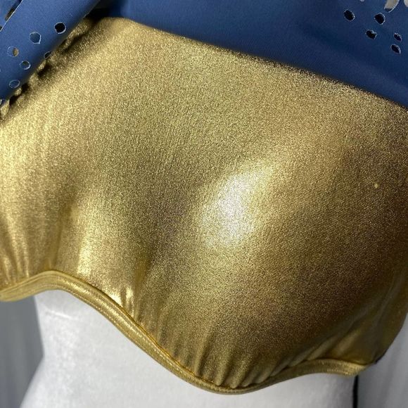 Ninety Six Degrees Strapless Flounce Eyelet Bikini Top Gold Metallic Large Blue - Picture 5 of 12